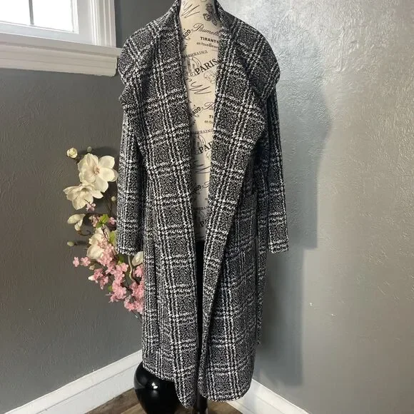 Stella Luce Open Jacket Black/White Size Medium Belted Midi Spring Fall - Picture 2 of 9